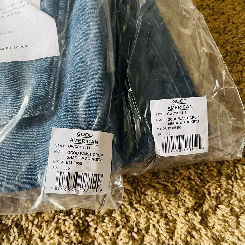 NEW GOOD AMERICAN Good Waist Crop Jean - Shadow Pockets Blue 855 Size 2